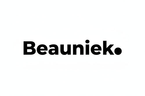 Maak een dik gedrukt zwat Beauniek logo met een zwarte . erachter